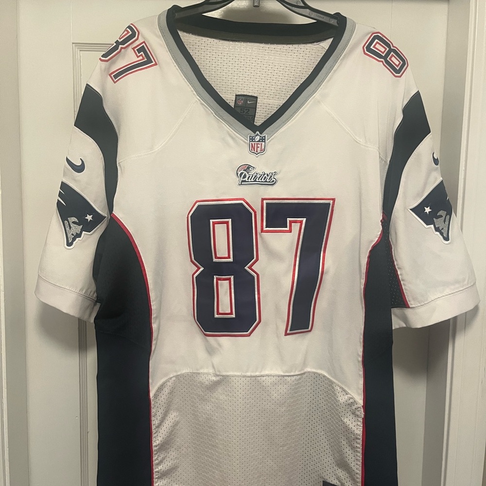Gronk Patriots NFL On Field Jersey White and Gray